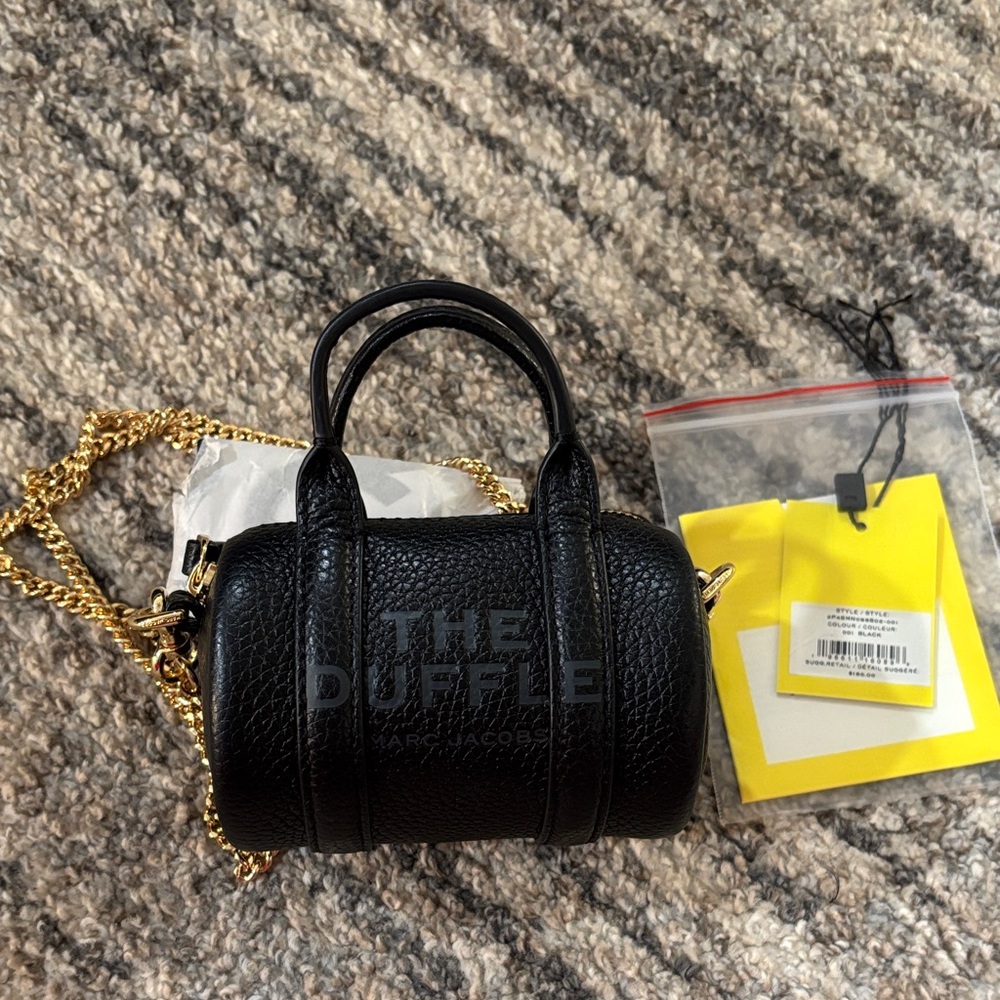 Marc Jacobs Black Mini Duffle Bag with Gold Chain